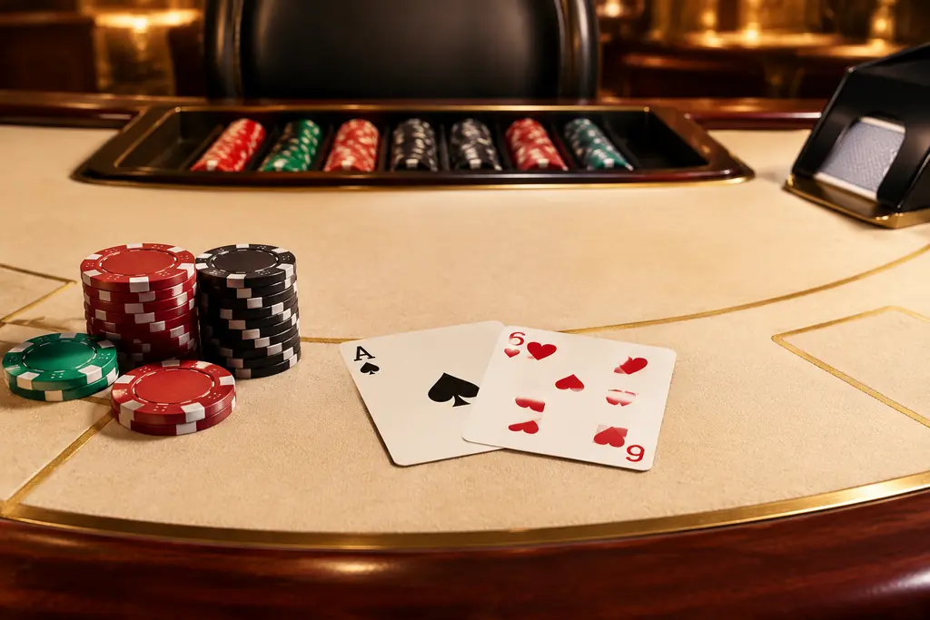 Kartu as dan enam di atas meja blackjack
